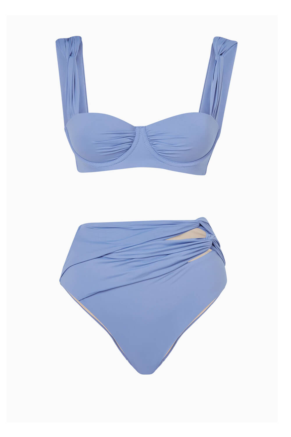 Twisted Knotted Underwire High Waisted Bikini Set - Comflower Blue