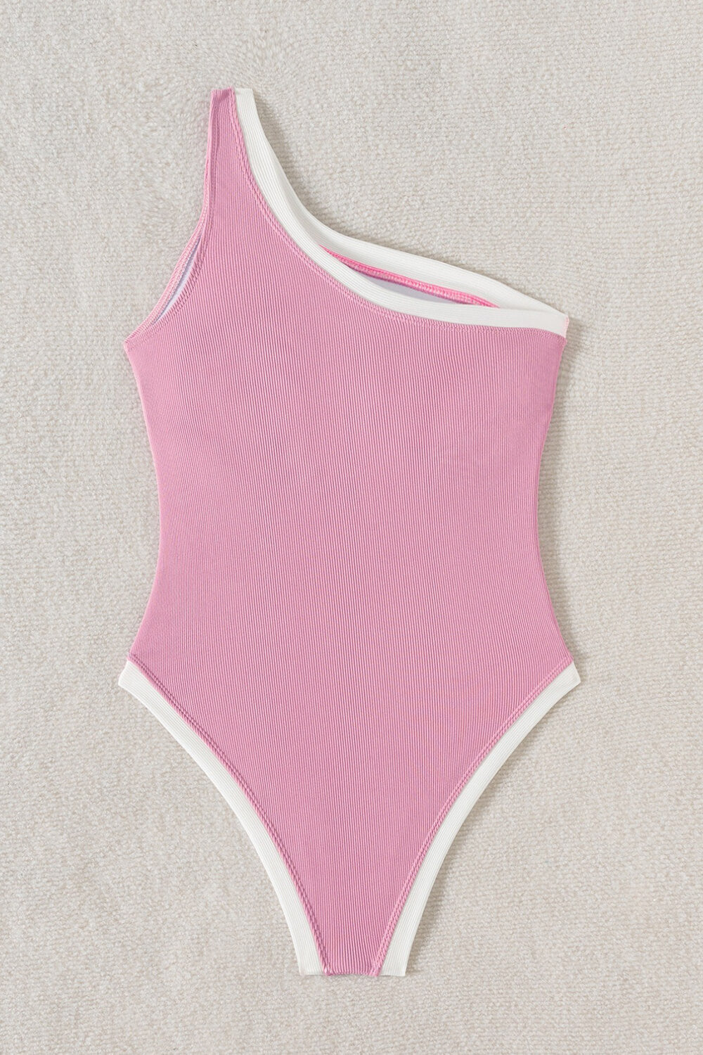 Contrast Trim Colorblock Ribbed One Shoulder One Piece Swimsuit