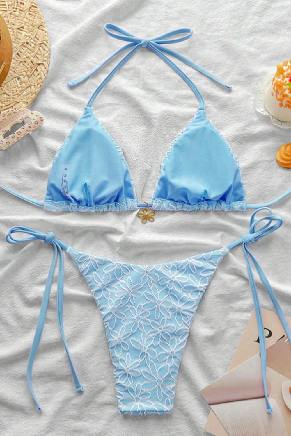 All-Over Floral Print Triangle Tie Side Bikini Set