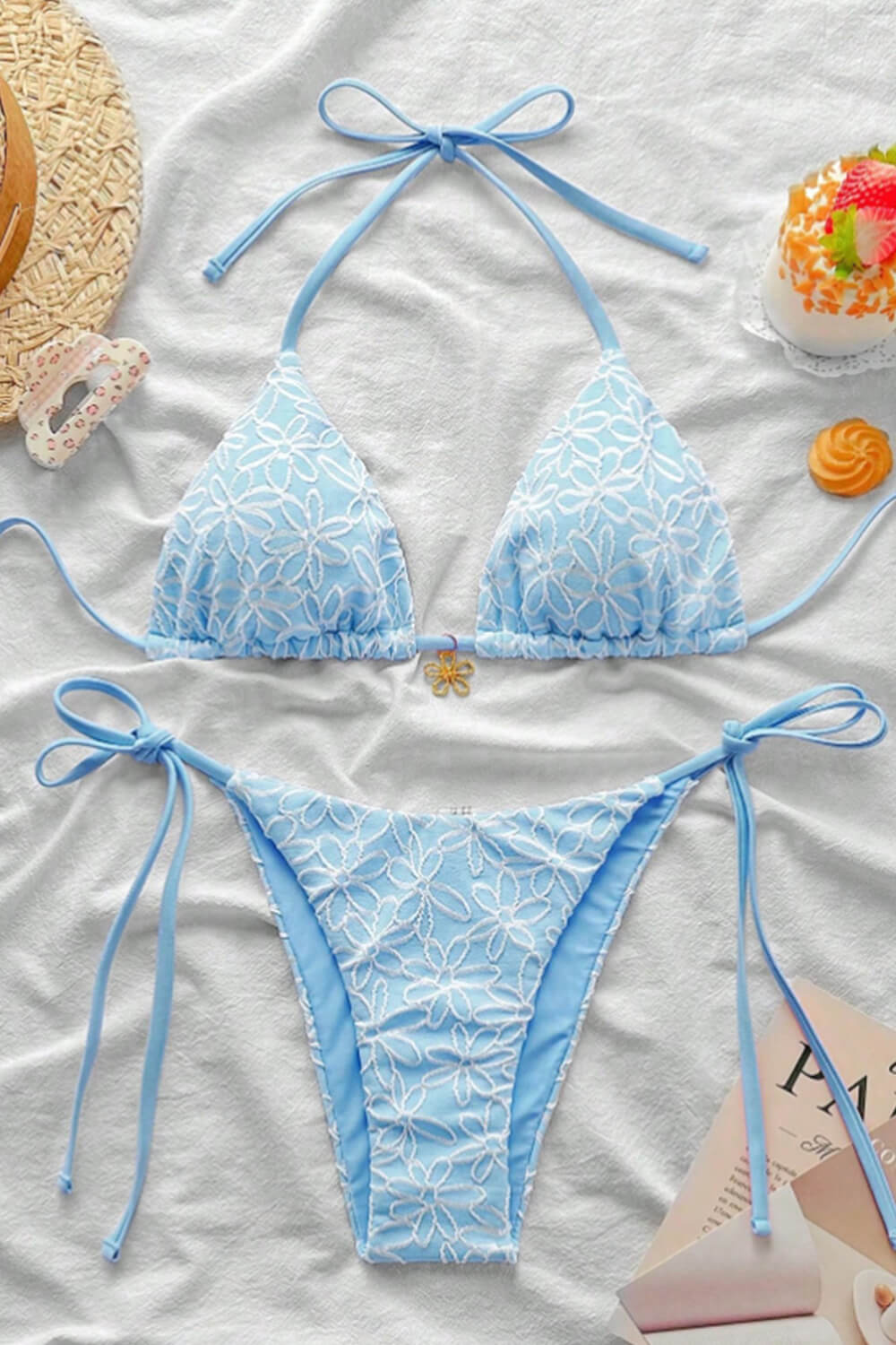 All-Over Floral Print Triangle Tie Side Bikini Set