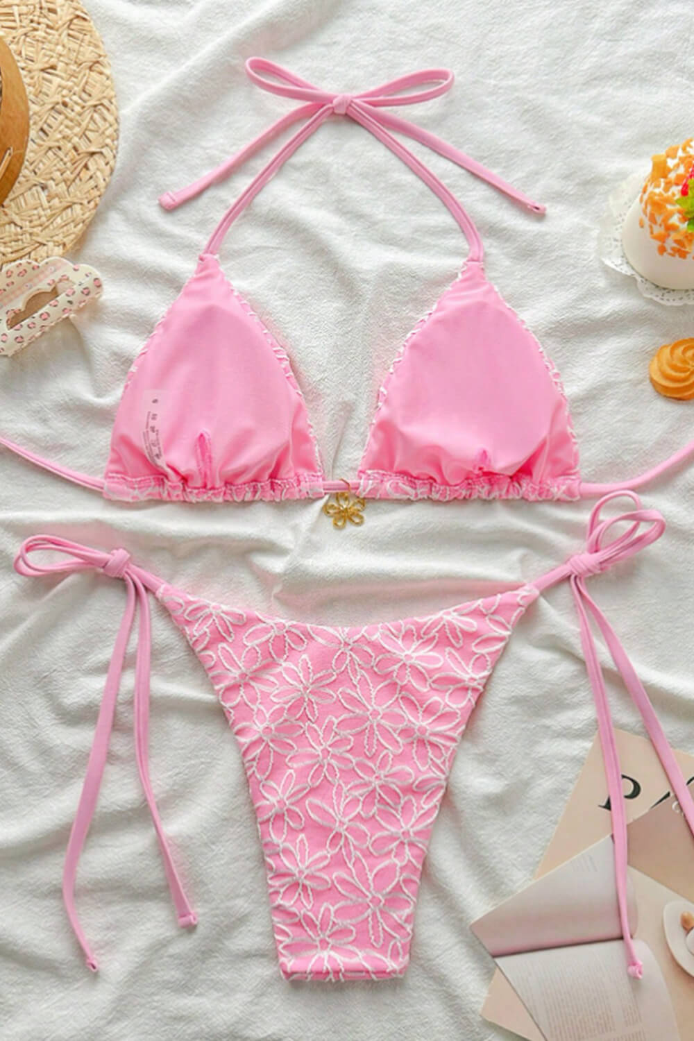 All-Over Floral Print Triangle Tie Side Bikini Set