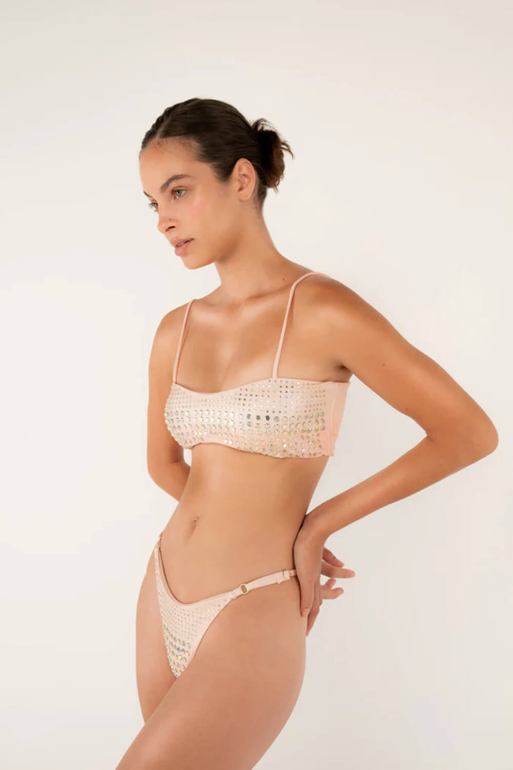 Crystal-Embellished Bandeau High Rise Bikini Set