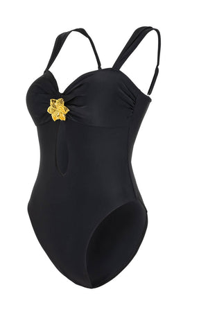 Cutout One-Piece Swimsuit With Flower Gold Hardware