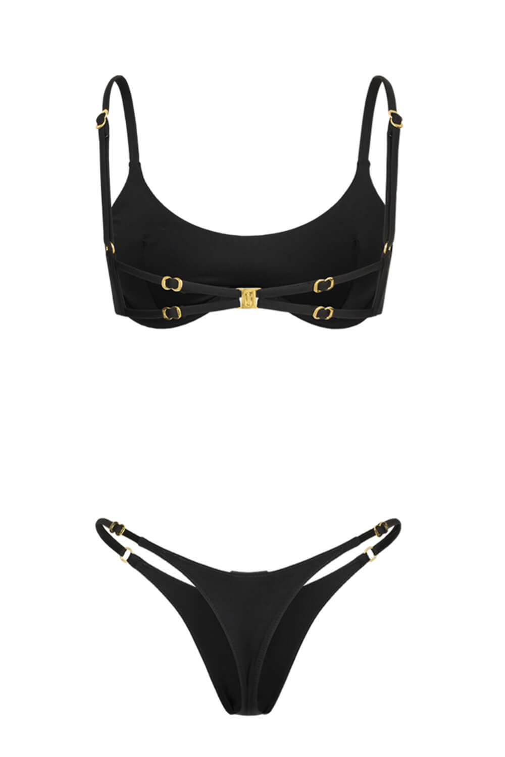 Gold Hardware Piersing Embellished High-Cut Bikini Set
