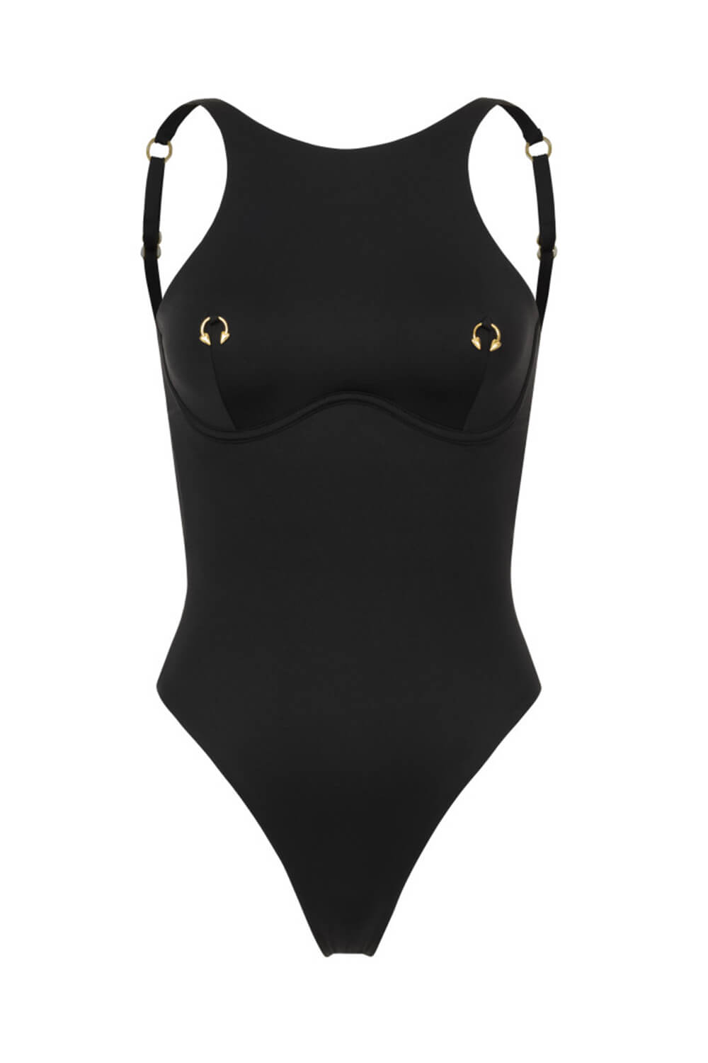 Scoop High-Cut Pirsing One Piece Swimsuit With Gold Hardware Details