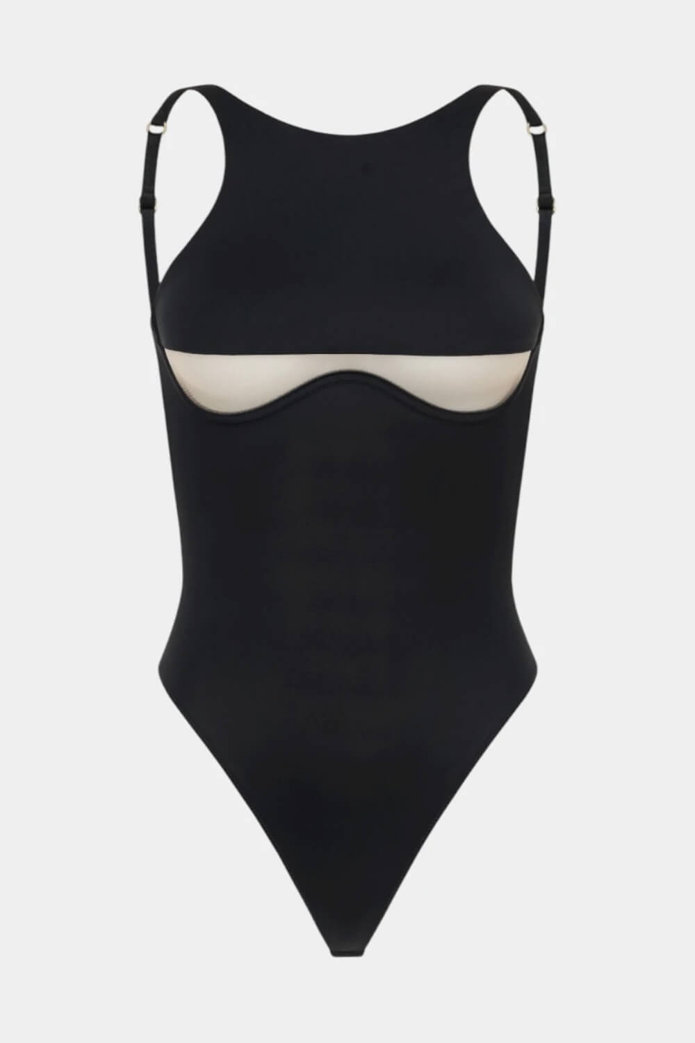 Black High Scoop Neckline Cut-Out Underwire One Piece Swimsuit
