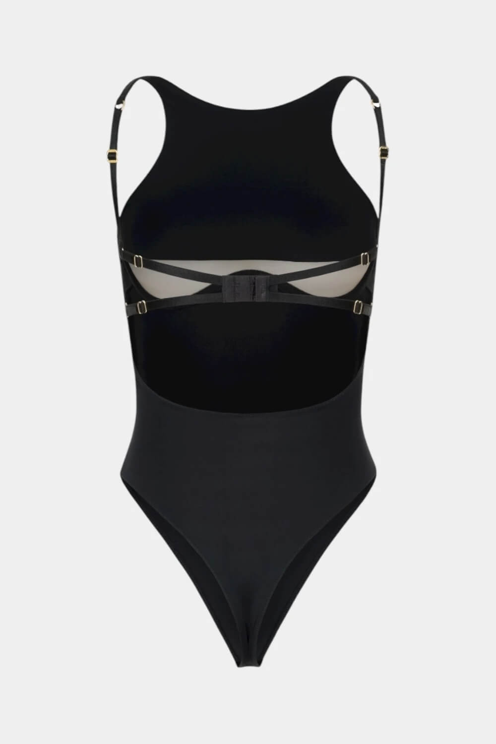 Black High Scoop Neckline Cut-Out Underwire One Piece Swimsuit
