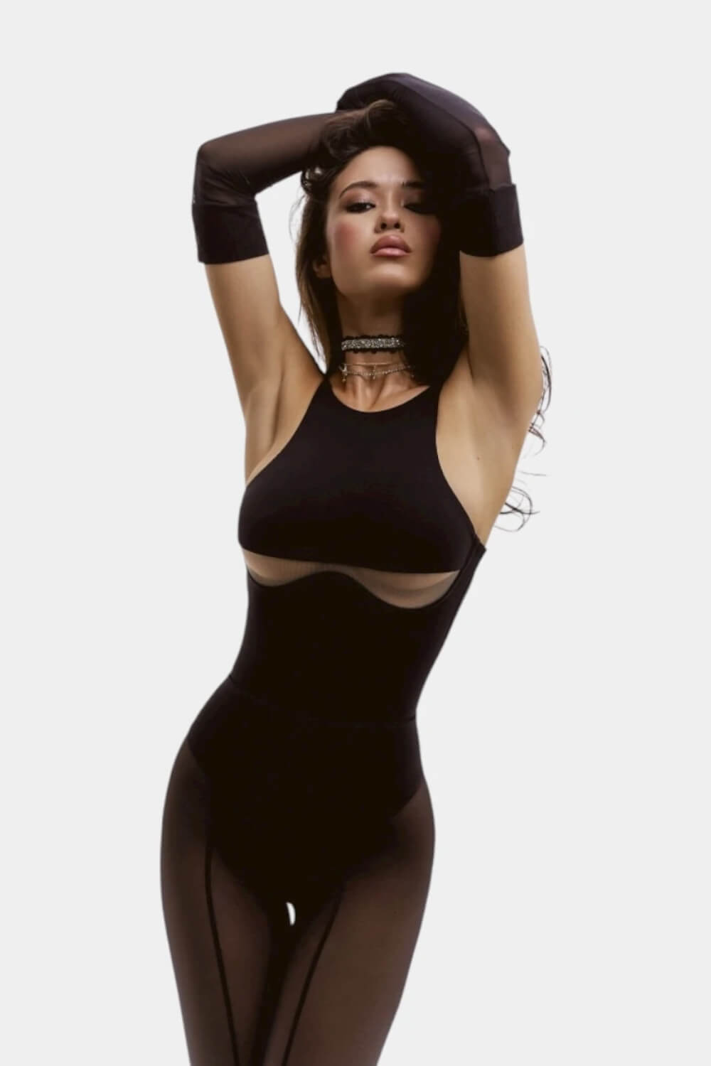 Black High Scoop Neckline Cut-Out Underwire One Piece Swimsuit