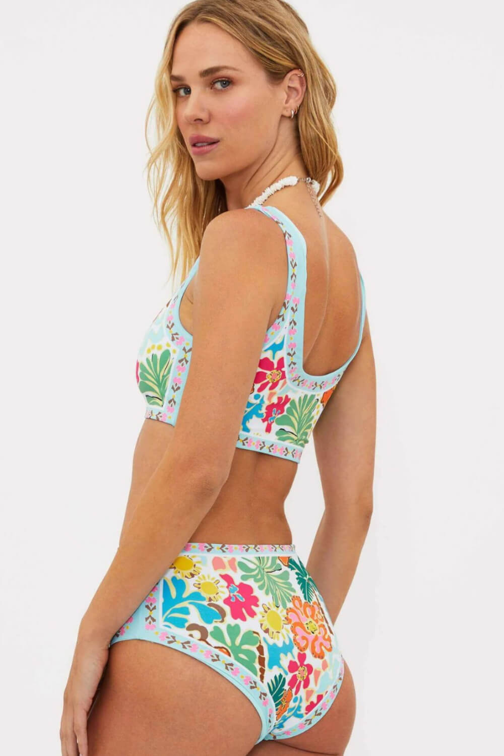 Floral Scoop Sporty Bikini Top And High Waisted Bottoms