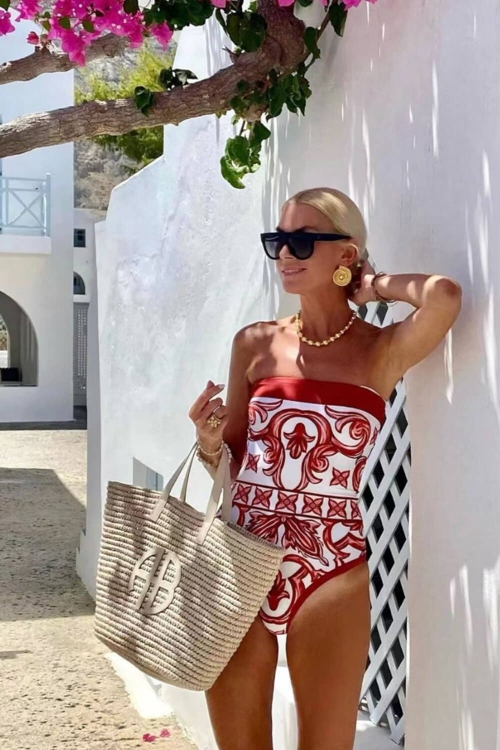 Ethnic Strapless One Piece Swimsuit