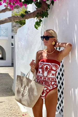 Ethnic Strapless One Piece Swimsuit