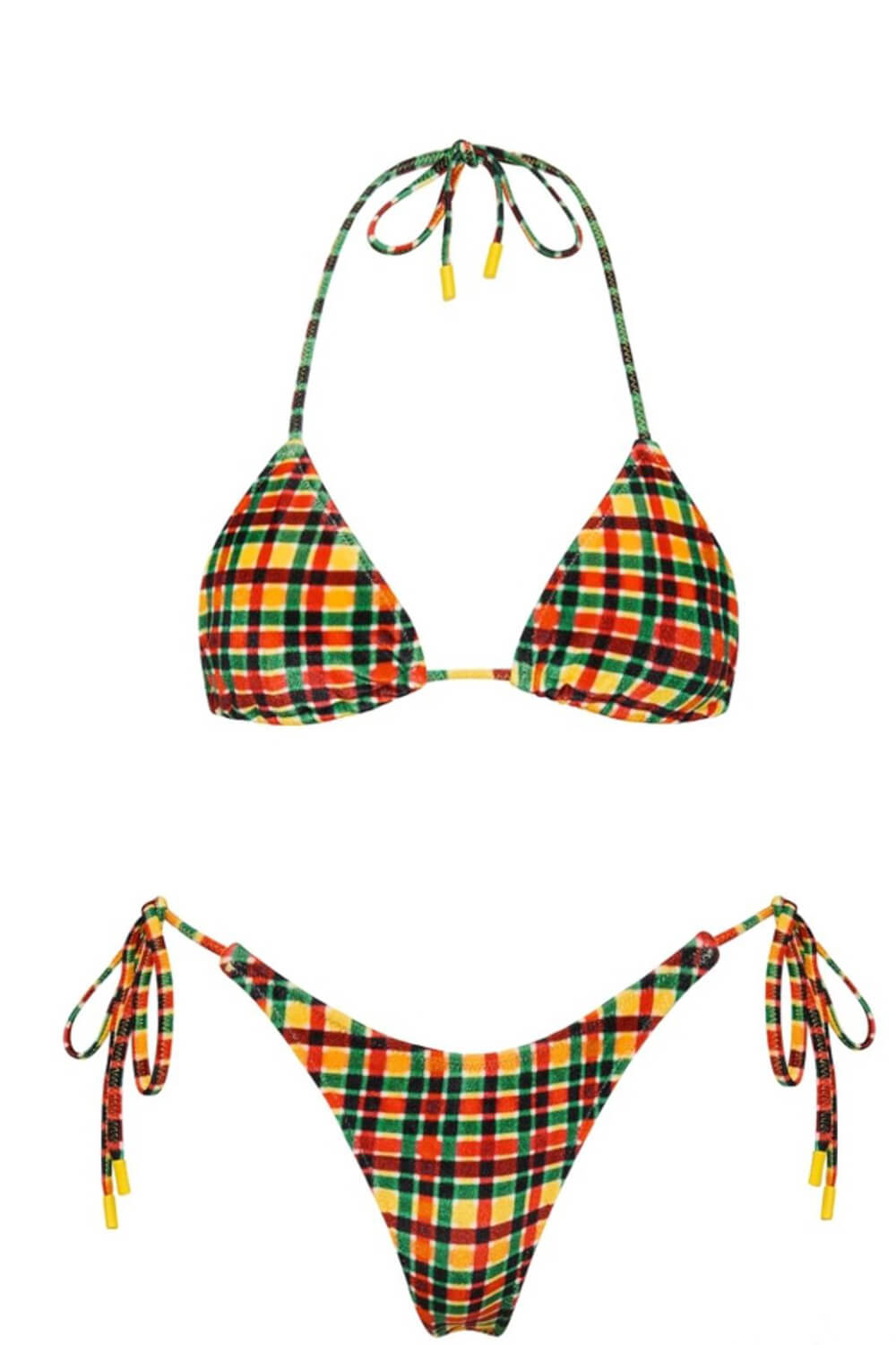 Multi Gingham Triangle Halter Tie Side Bikini Set