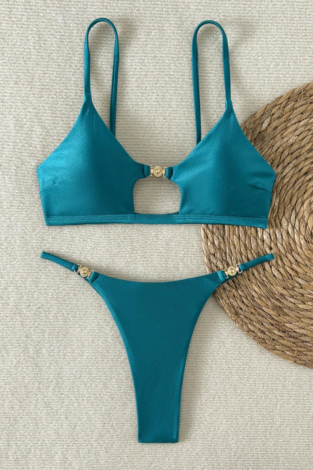Bralette Cutout Gold-Accented Brazilian Bikini Set