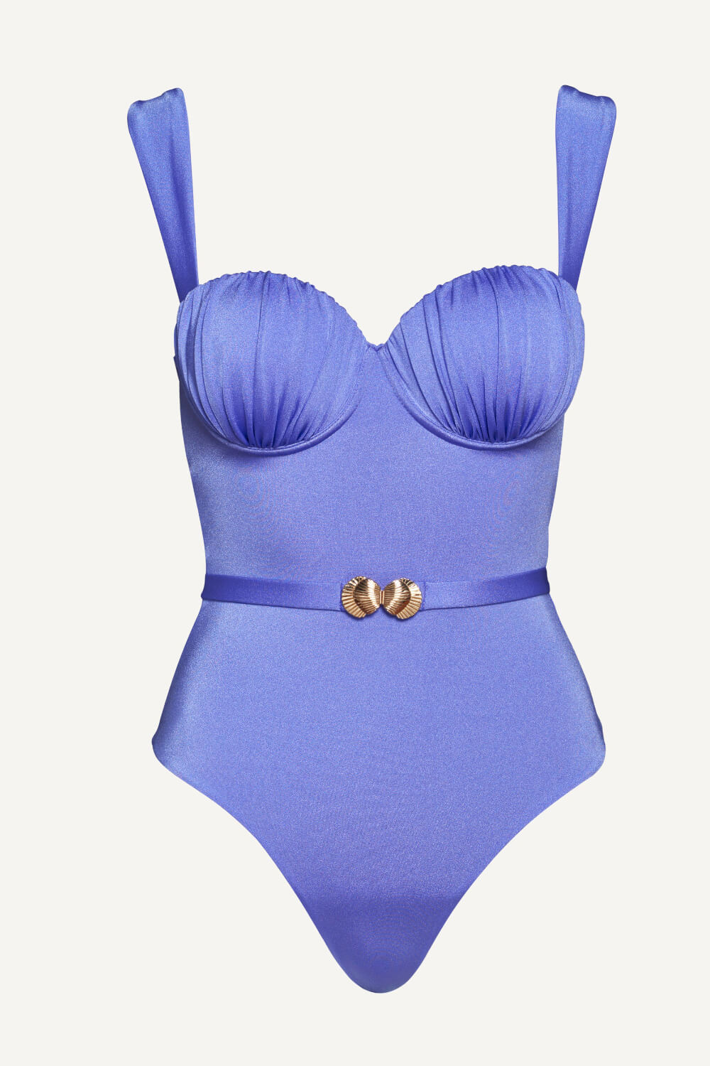 Ruched Balconette Underwire Seashell Belted One Piece Swimsuit