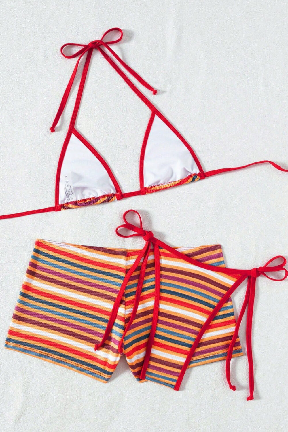 Mauve And White Striped Triangle Halter Tie Side Bikini Set