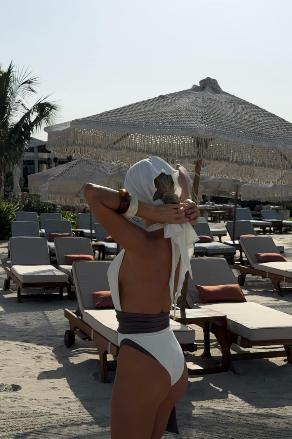 Color Block Plunge Halter Tie-Up One Piece Swimsuit With Gold Hardware Detailing