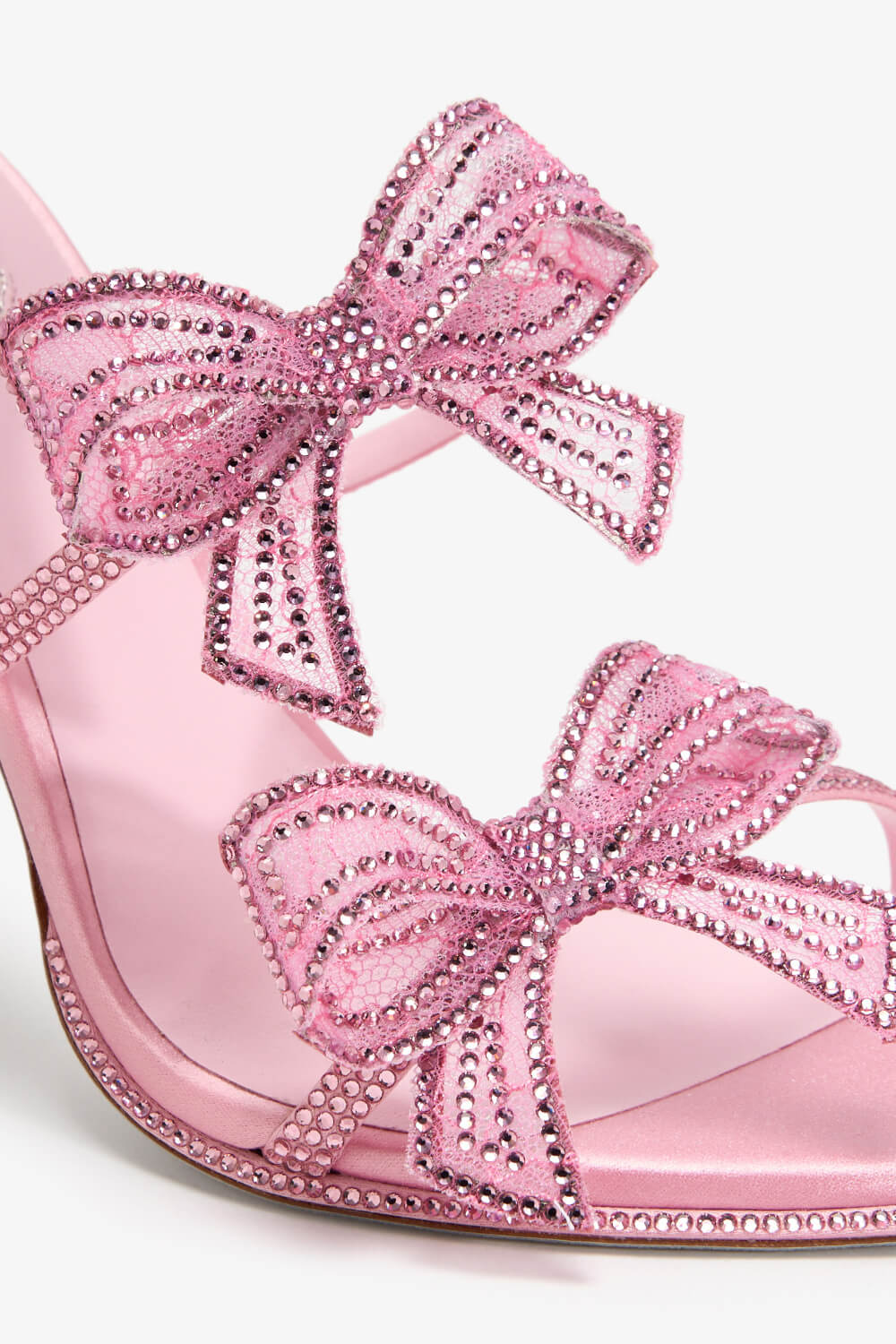 Crystal-Embellished Bow Around The Ankle Coil Stiletto Sandals