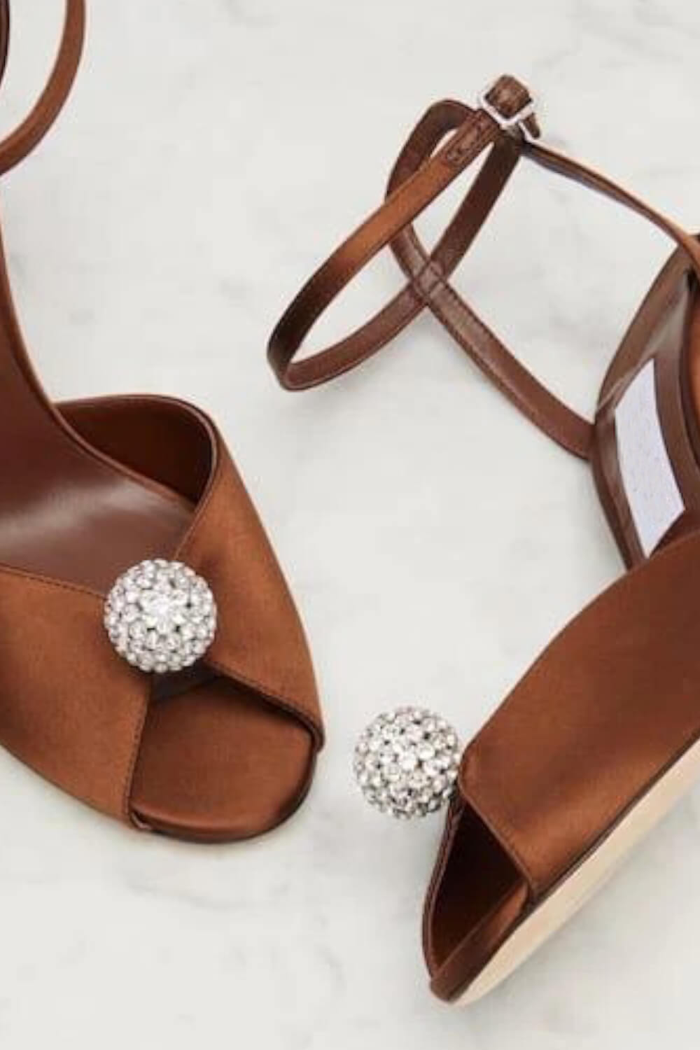 Satin Crystal-Embellished Balls Peep-Toe Heeled Sandals