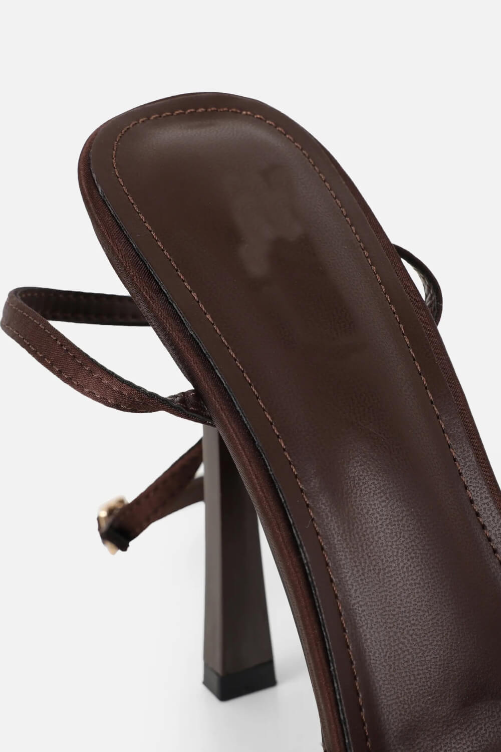 Brown Lace Bow Detail Open Square Toe Heeled Sandals