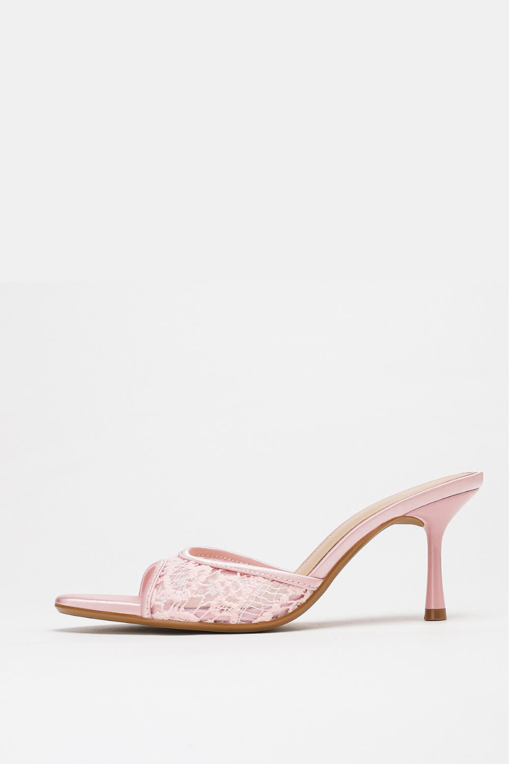 Lace Peep-Toe Heeled Mule Sandals
