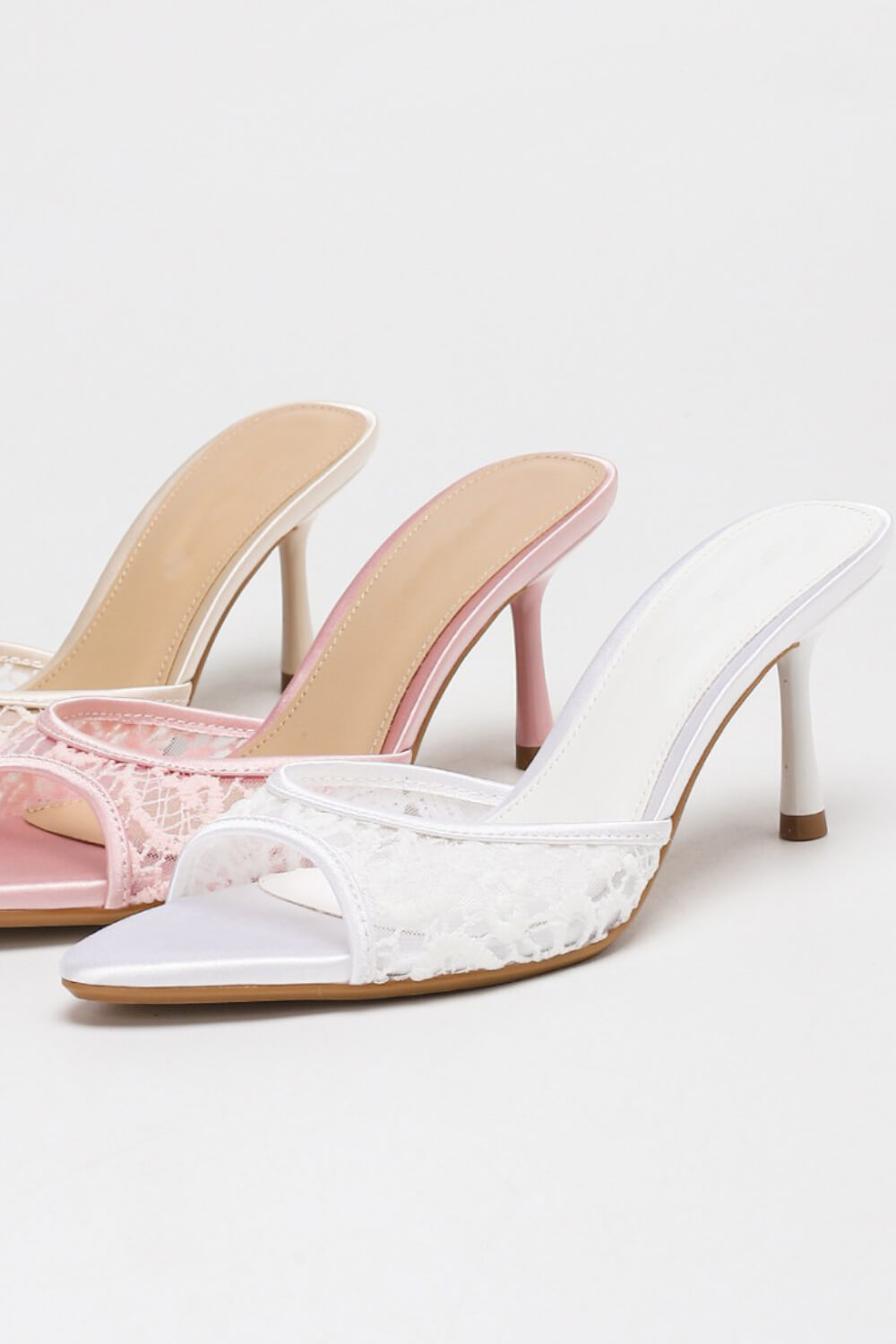 Lace Peep-Toe Heeled Mule Sandals