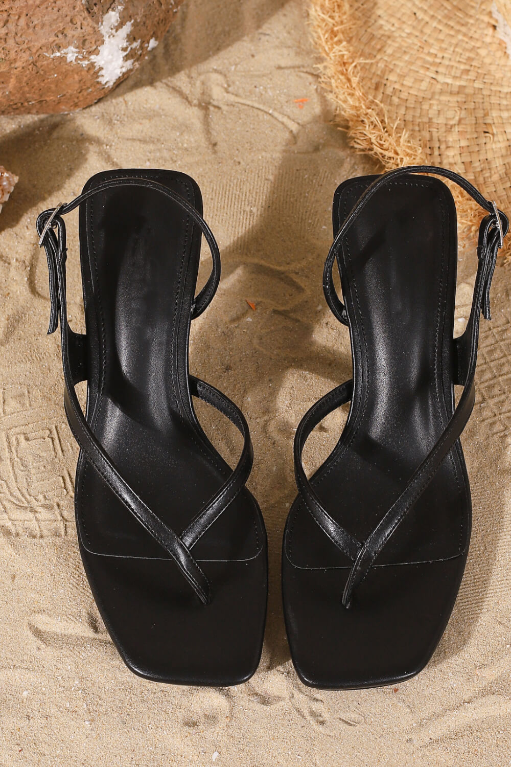 Strappy Thong Open Square Kitten Heel