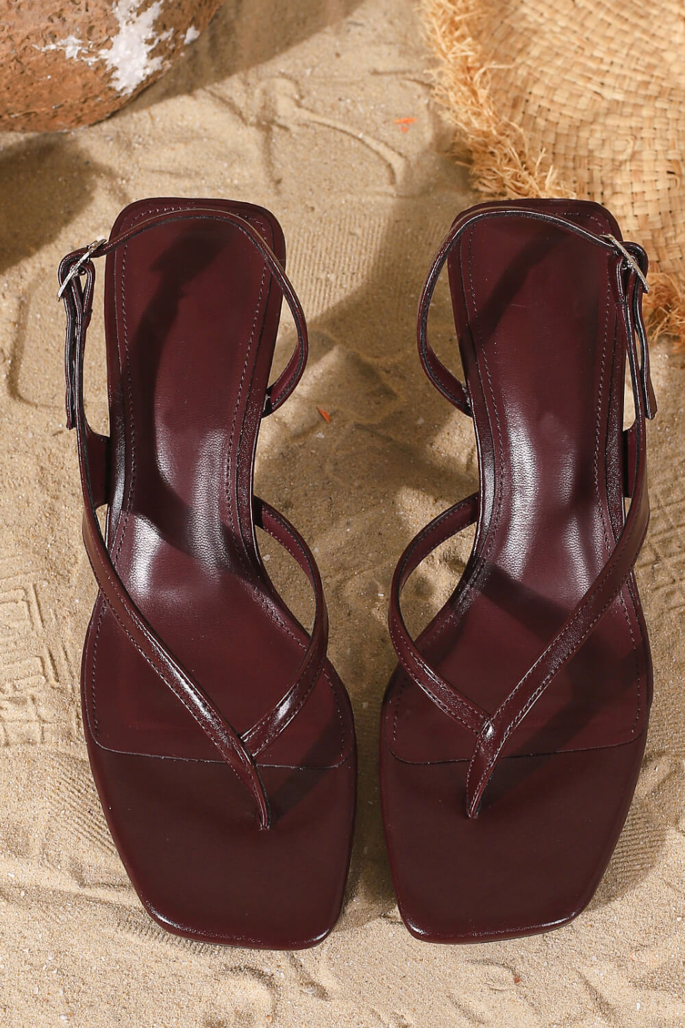 Strappy Thong Open Square Kitten Heel
