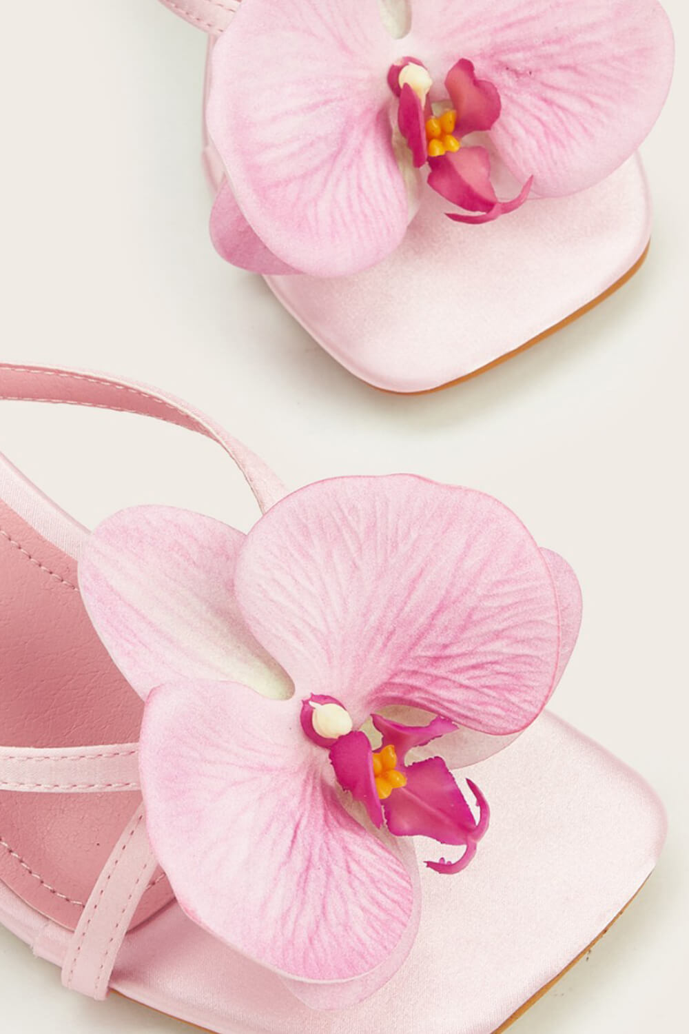Flower Detail Square Toe Heeled Mule Sandals
