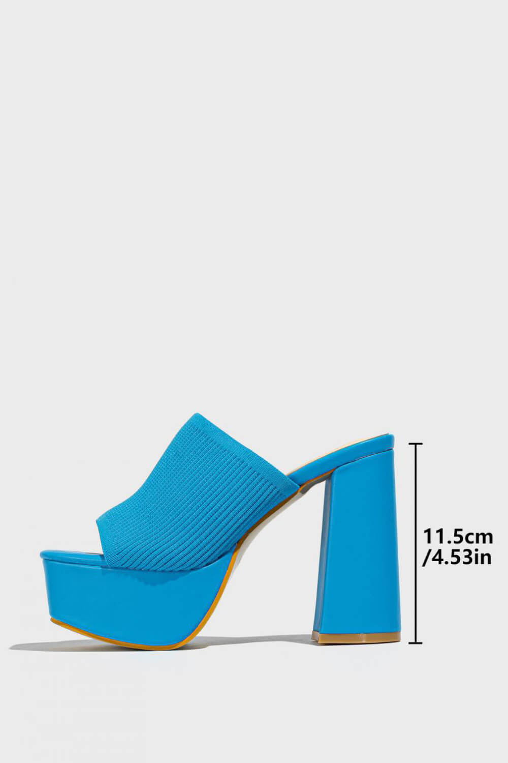 Lycra & Knit Chunky Open Toe Platform High Heeled Mules