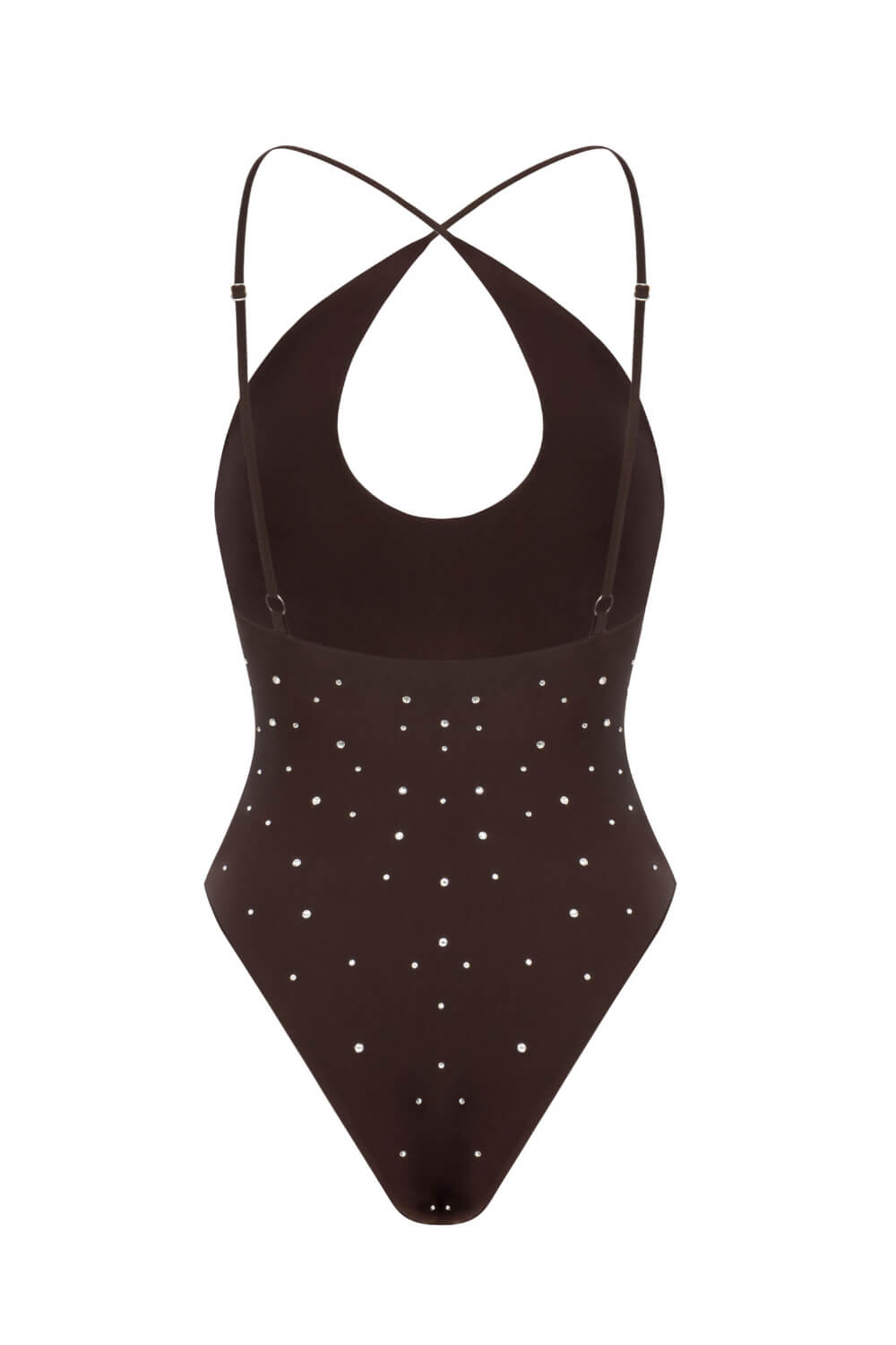 Crystal-Embellished Halter Open Back One Piece Swimsuit