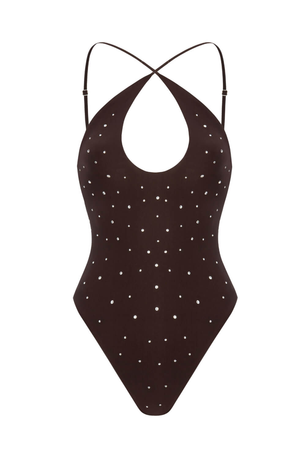 Crystal-Embellished Halter Open Back One Piece Swimsuit