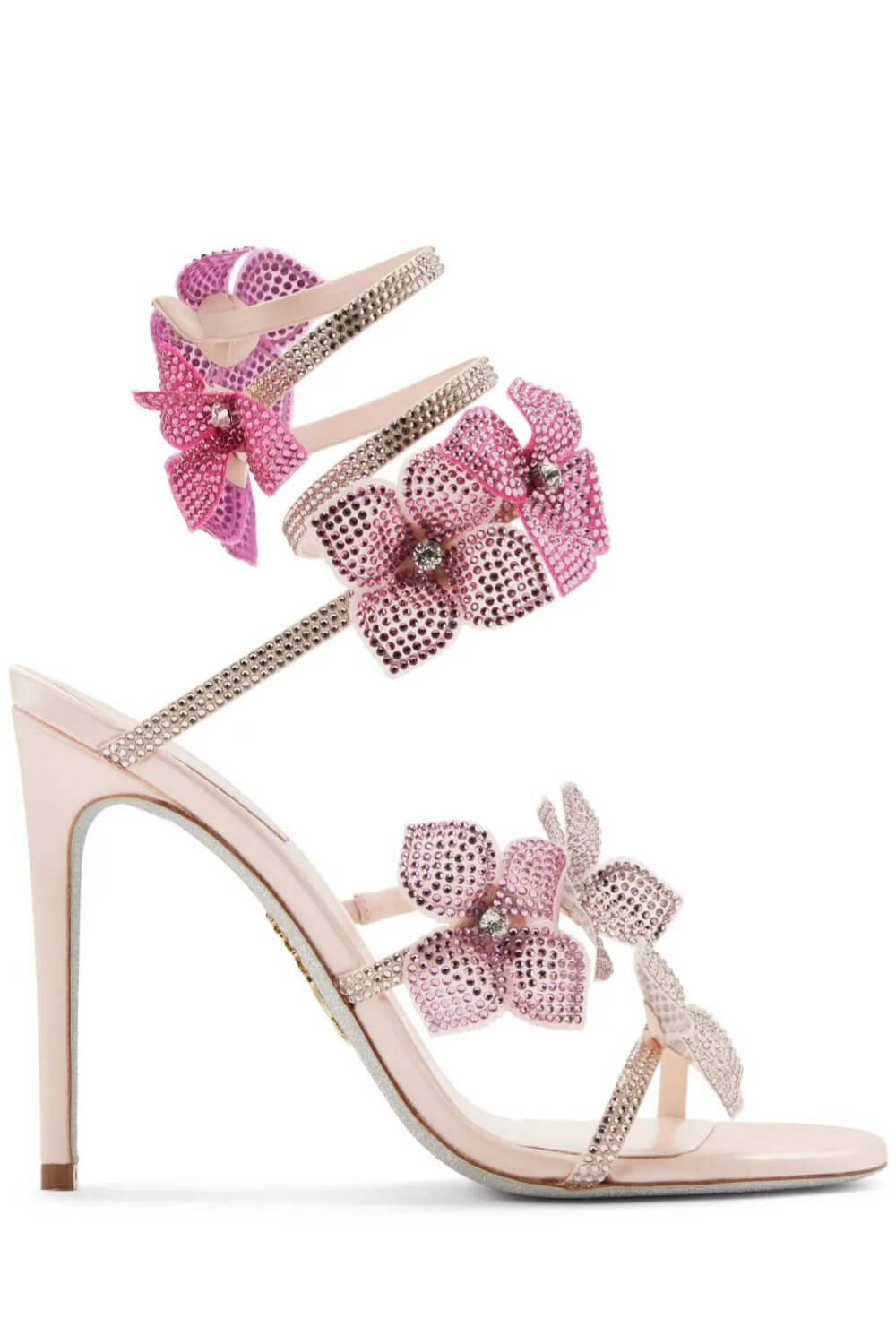 Crystal-Embellished Flower Around The Ankle Coil Stiletto Sandals