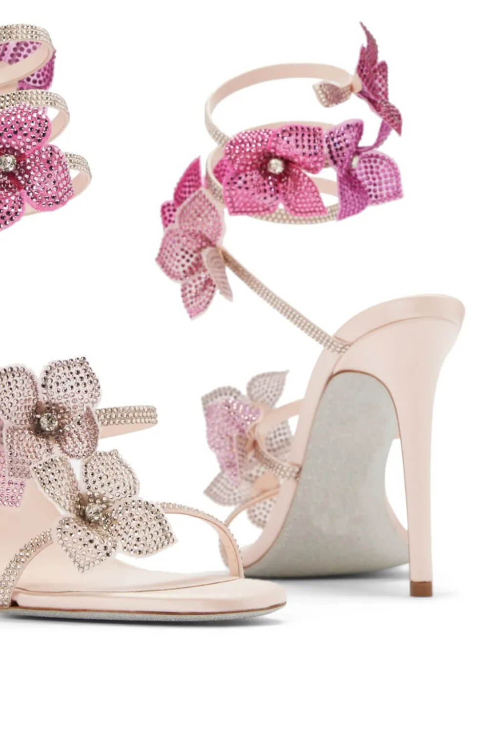 Crystal-Embellished Flower Around The Ankle Coil Stiletto Sandals