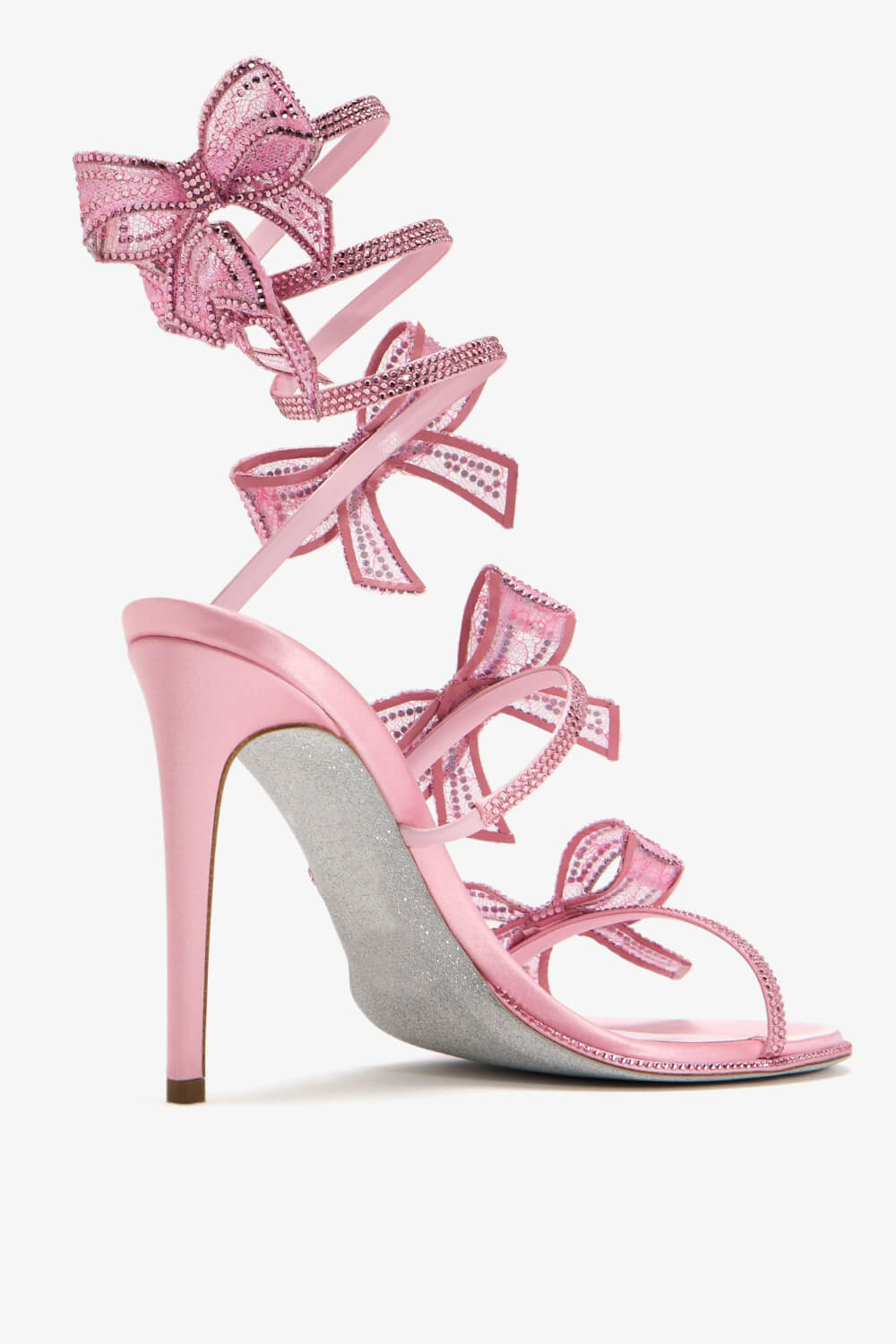 Satin Diamante Bow-Embellished Around The Ankle Coil Stiletto Heel Sandals