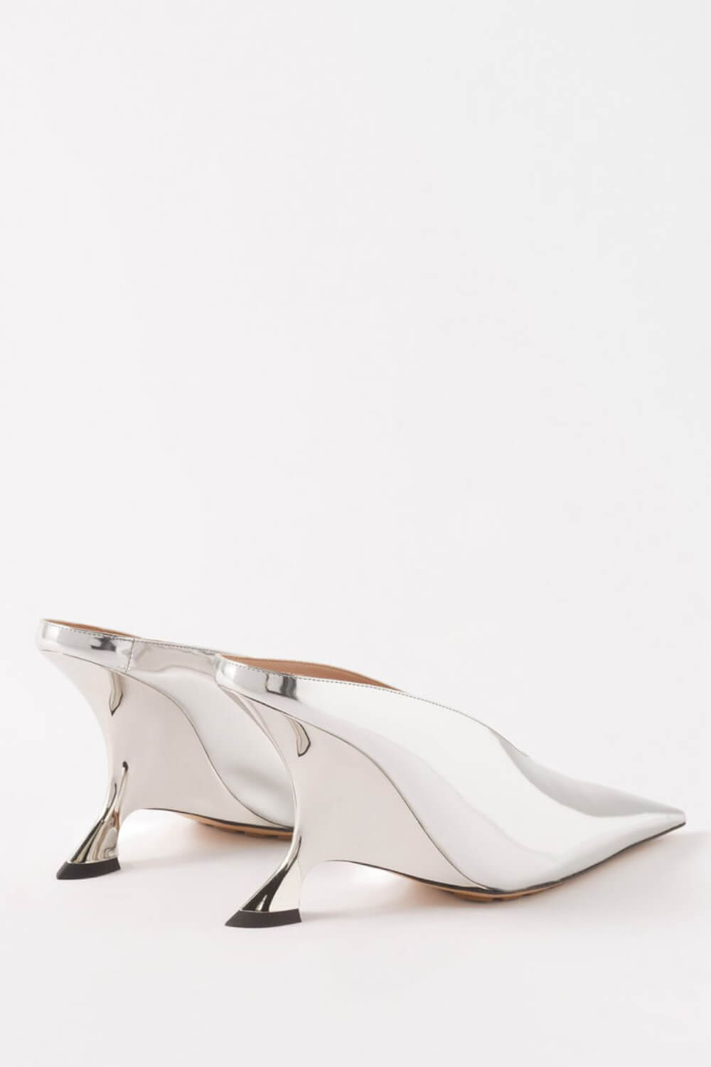 Metallic Faux Leather Pointed Toe Wedged Heels Mules