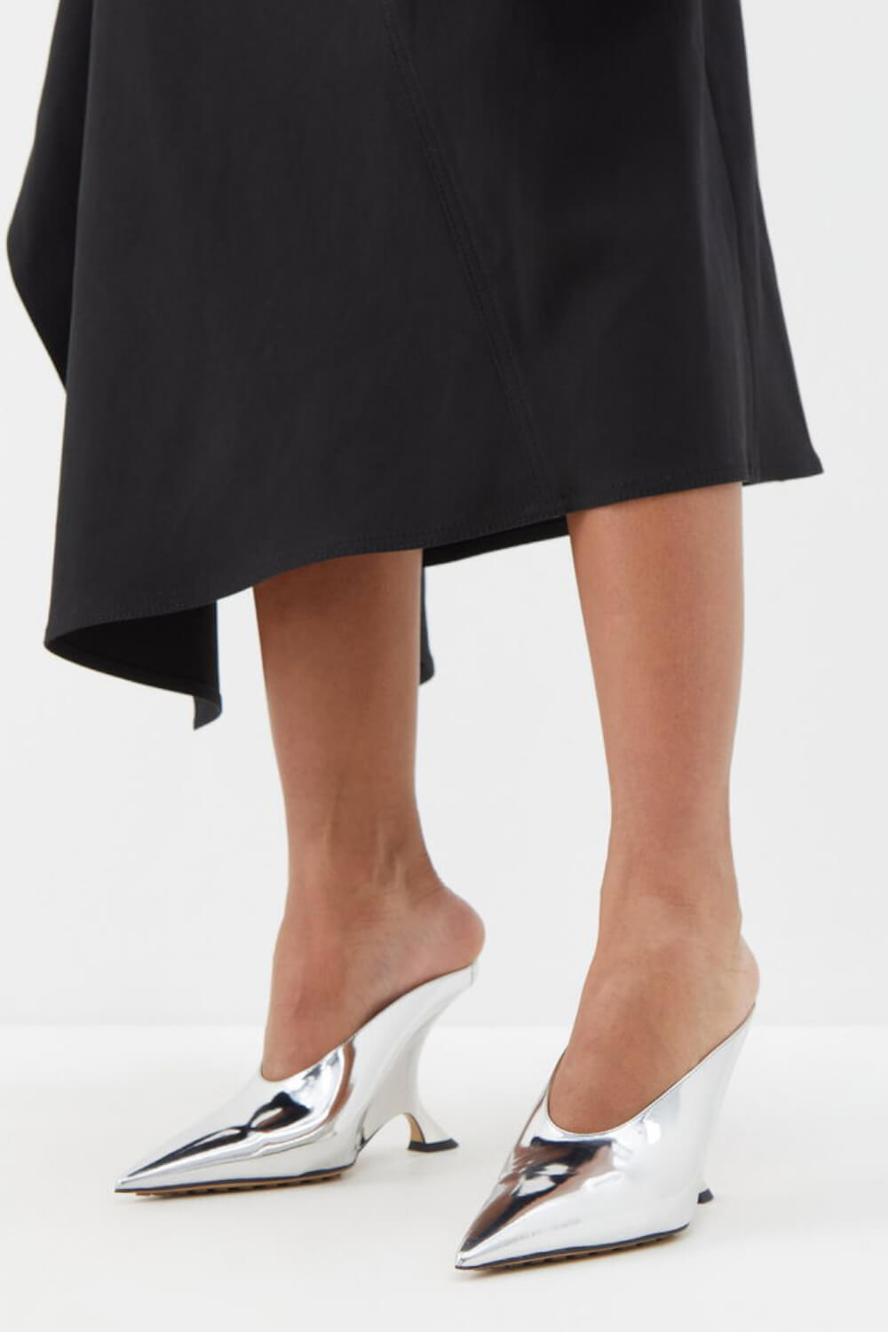 Metallic Faux Leather Pointed Toe Wedged Heels Mules