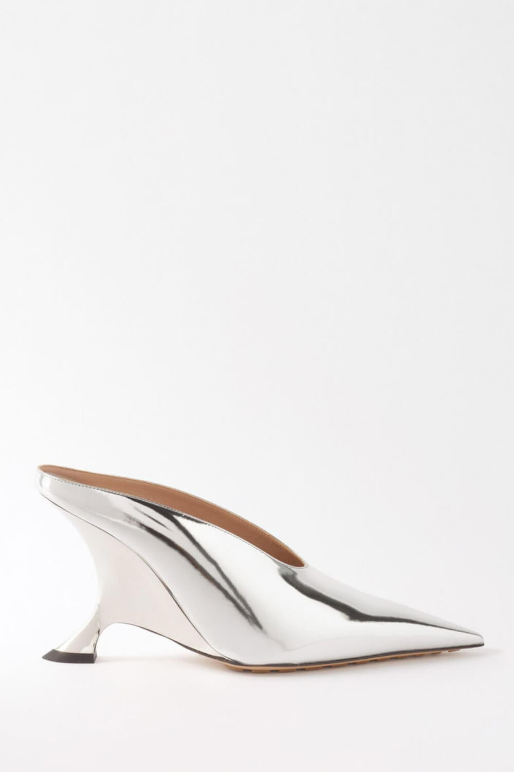 Metallic Faux Leather Pointed Toe Wedged Heels Mules