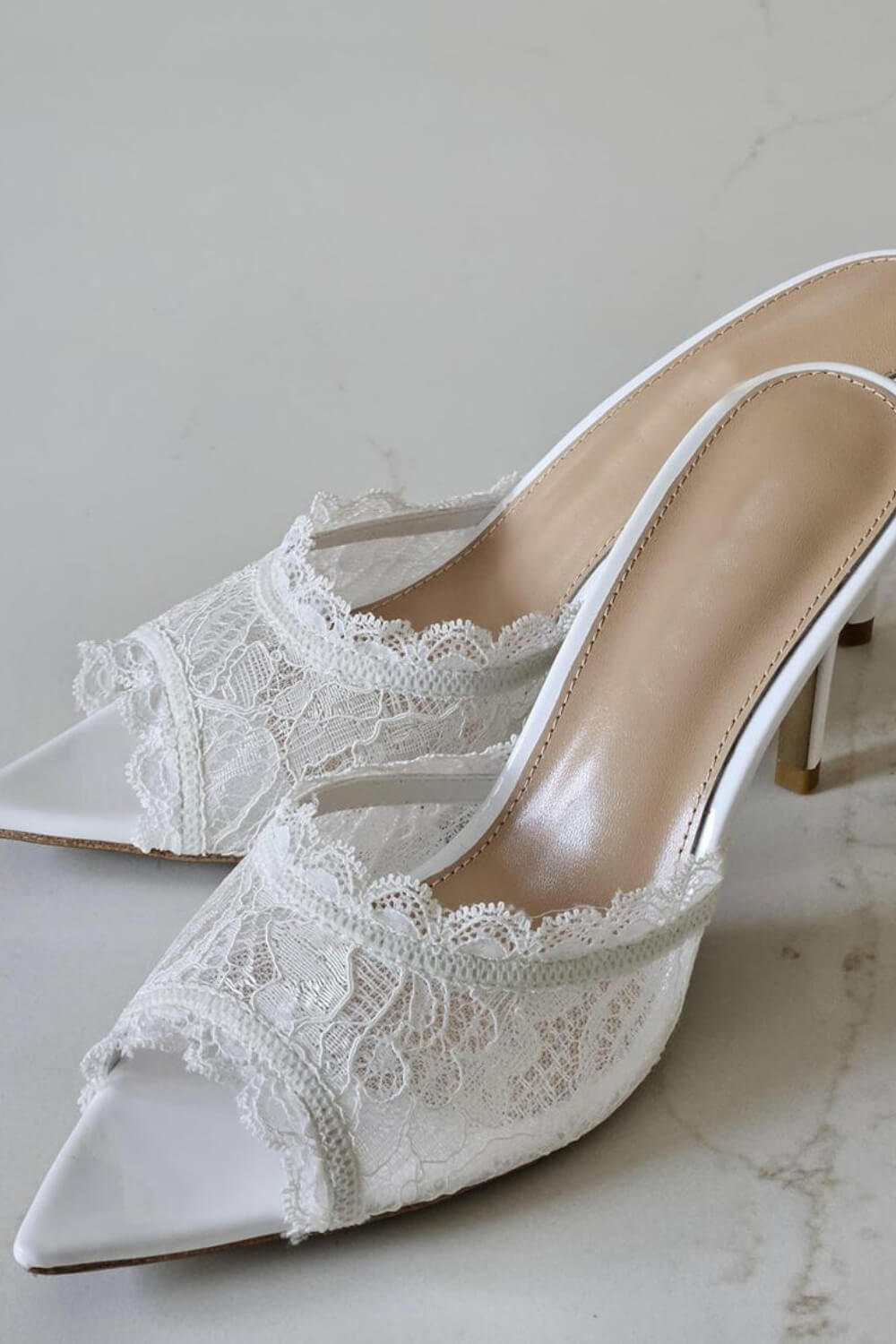 Lace Open Pointed Toe Heeled Mule Sandals