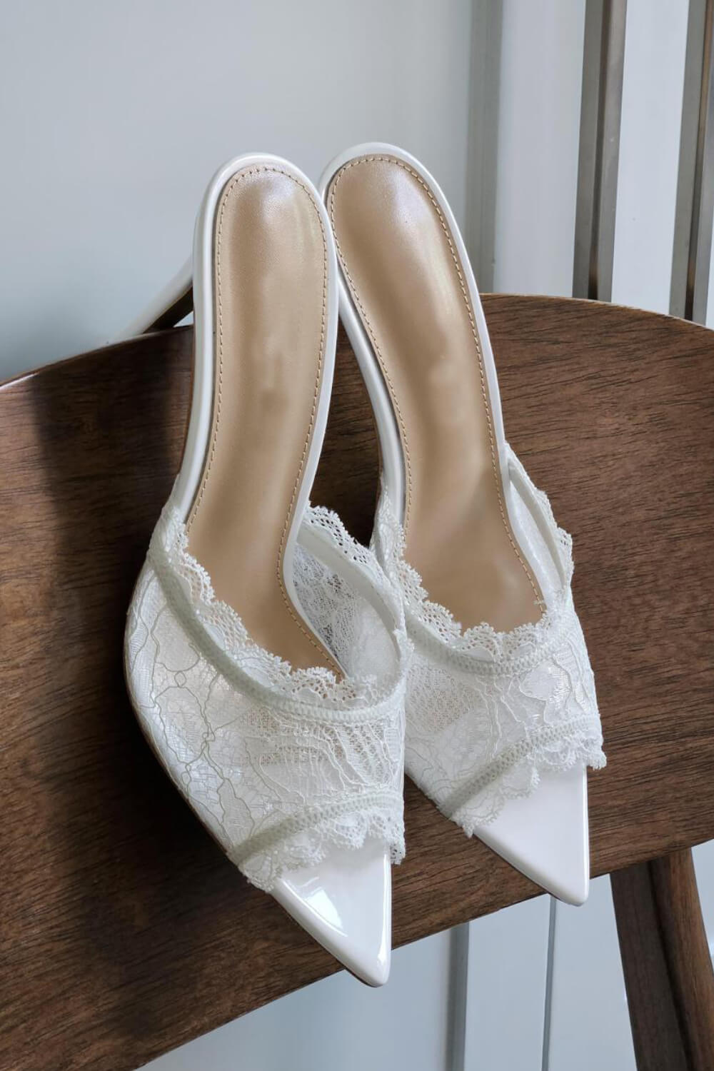 Lace Open Pointed Toe Heeled Mule Sandals
