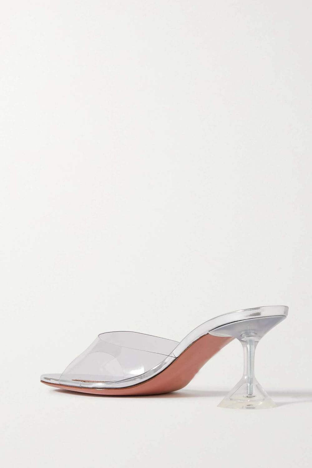 Metallic Faux Leather Open Square Toe Clear Perspex Sculptured Heel Mule