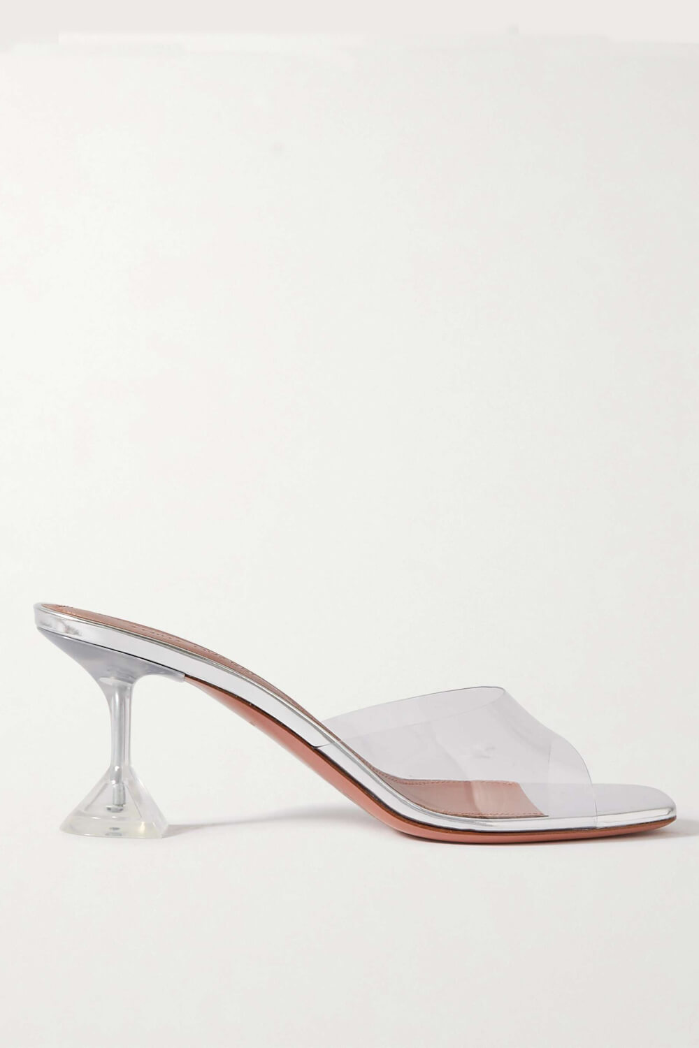 Metallic Faux Leather Open Square Toe Clear Perspex Sculptured Heel Mule