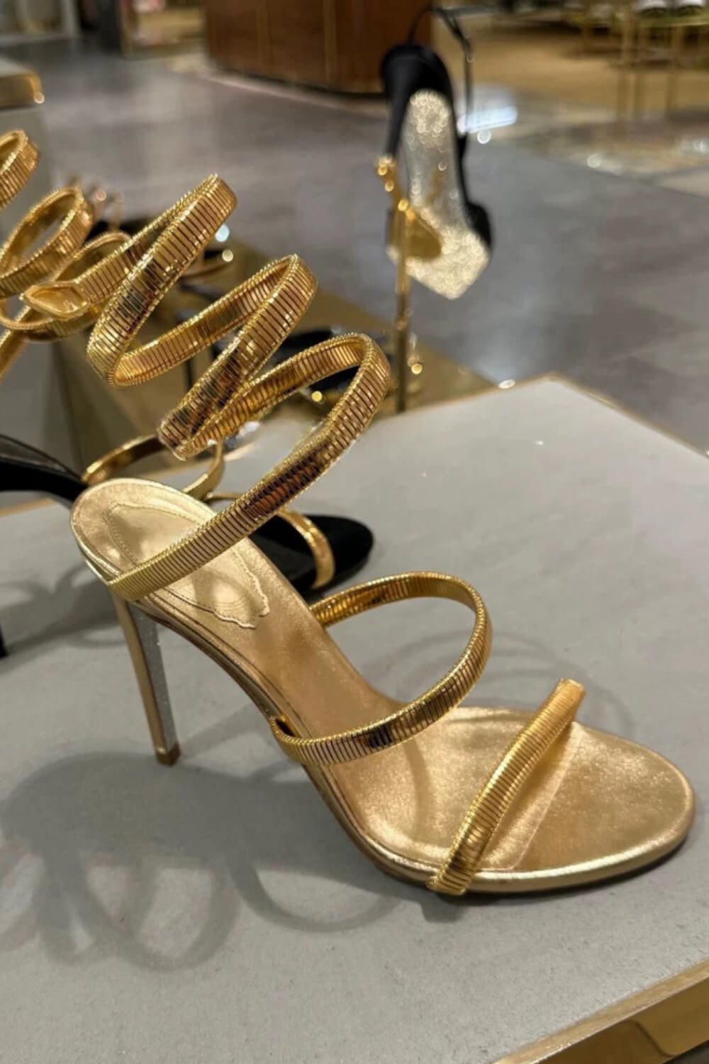 Metallic Ankle Wrap Around Open Toe High Heel Sandals