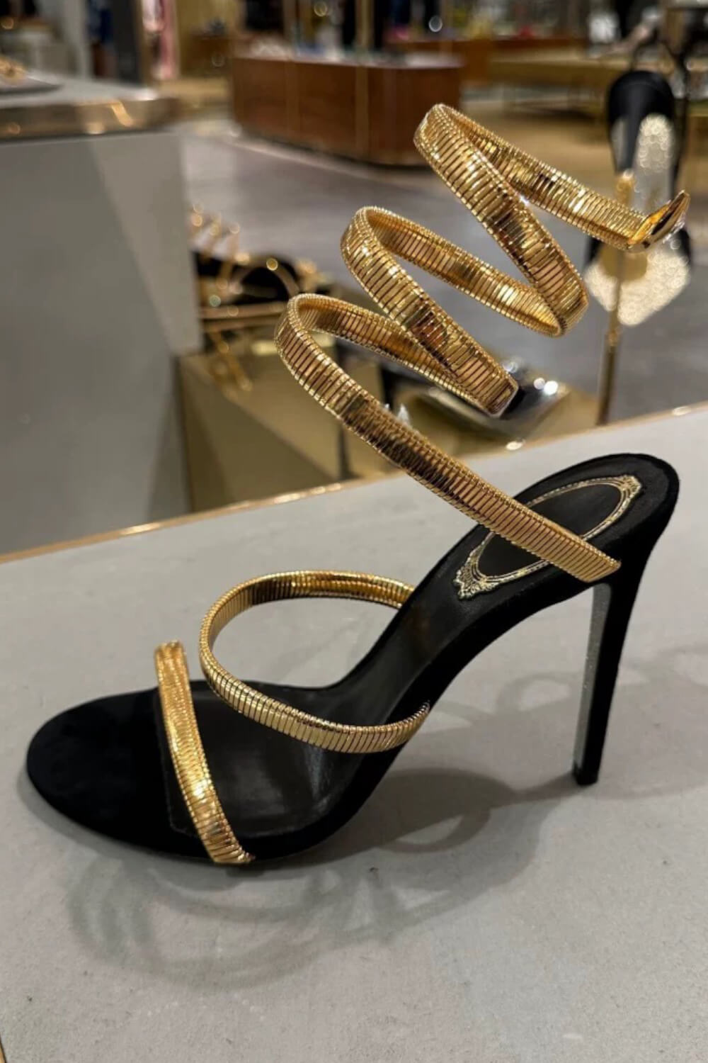 Metallic Ankle Wrap Around Open Toe High Heel Sandals