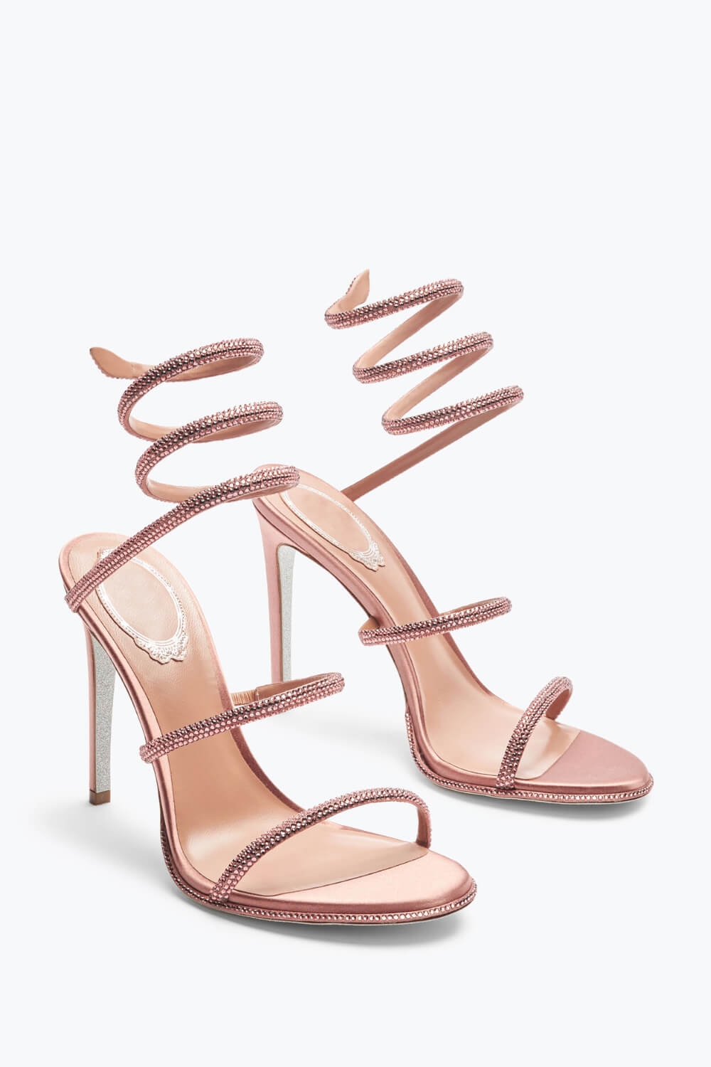 Crystal-Embellished Around The Ankle Coil Stiletto Sandals