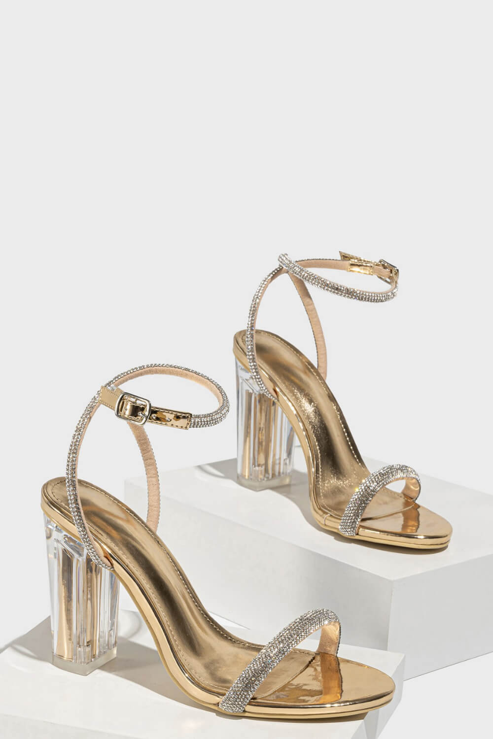 Diamante Barely-There Almond Toe Clear Perspex Block Heel