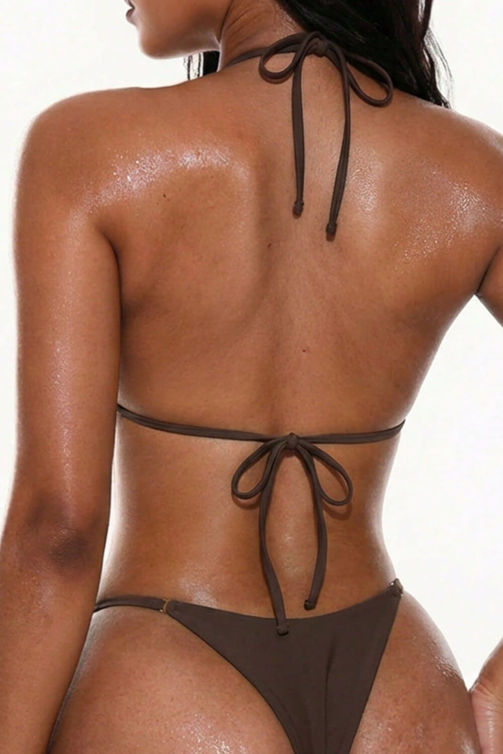 Gold Studded Triangle Halter Brazilian Bikini Set
