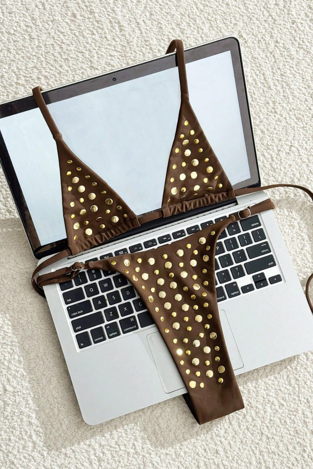 Gold Studded Triangle Halter Brazilian Bikini Set