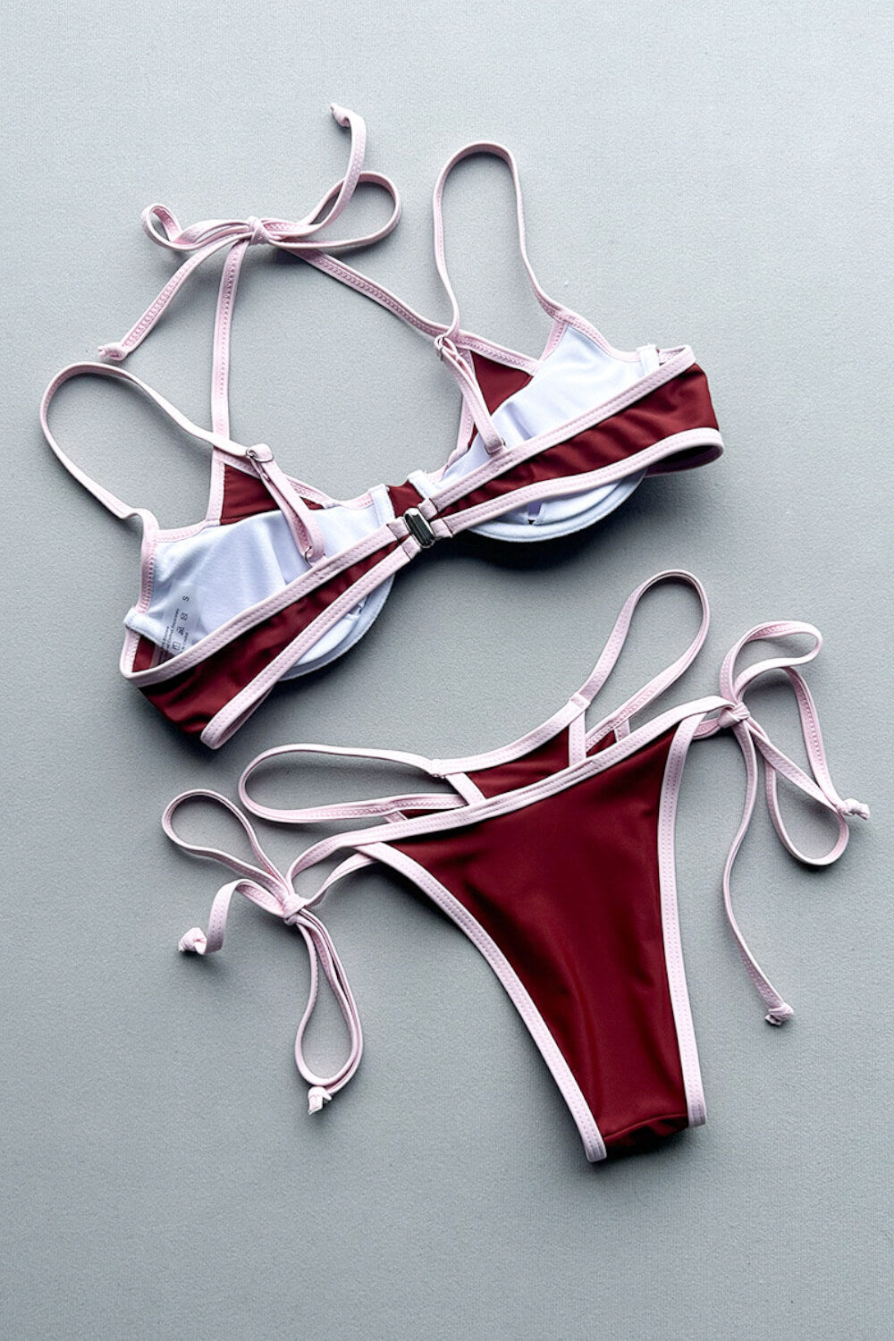 Contrast Double Layered Underwire Triangle Tie Side Bikini Set