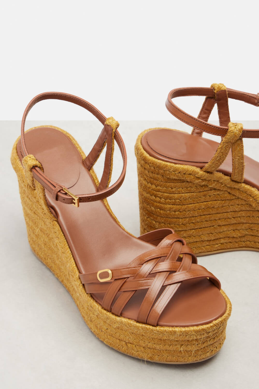 Leather Platform Espadrille Open Toe Wedge Sandals