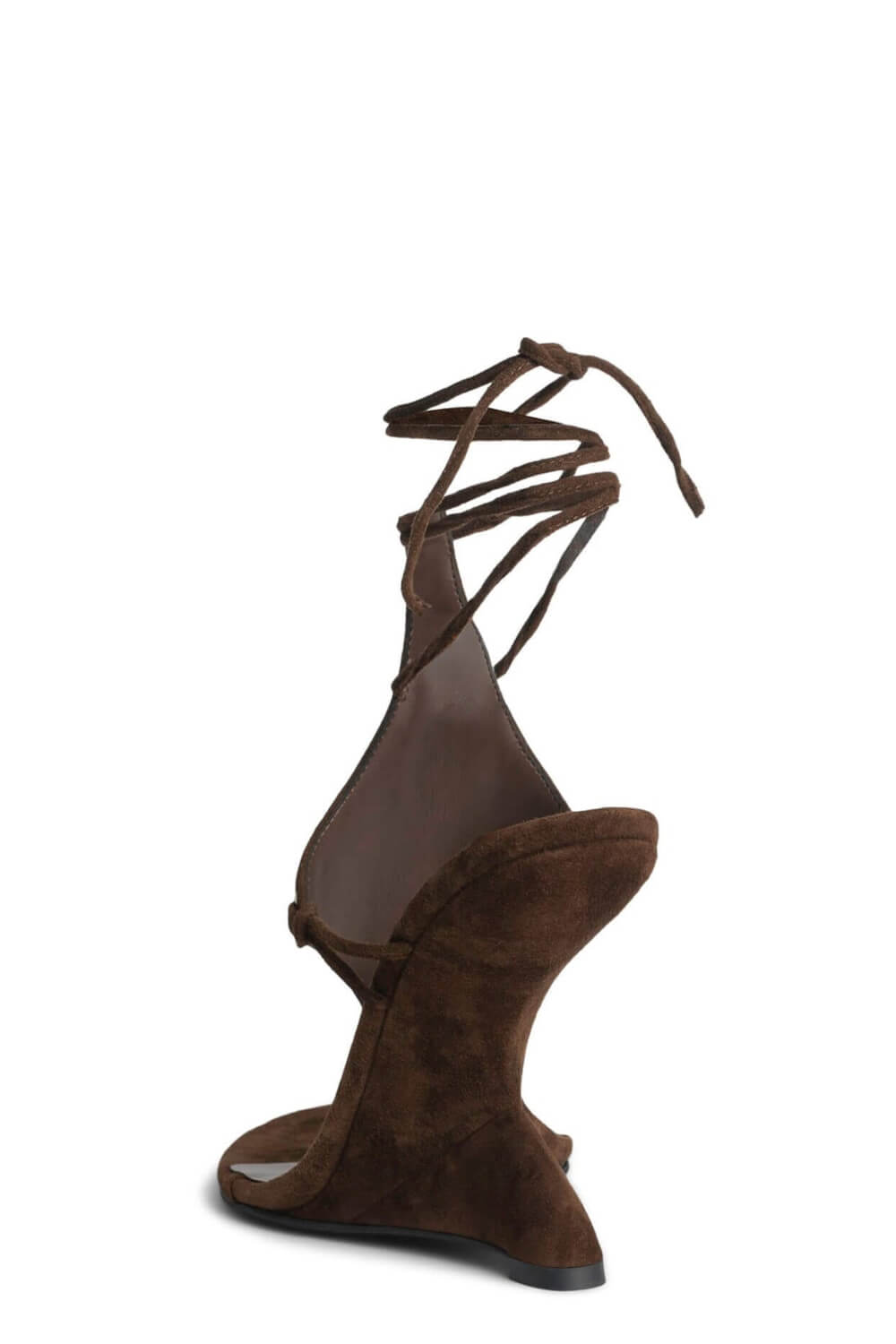 Faux Suede Ankle Wrap Sculpted Wedge Thong Sandal